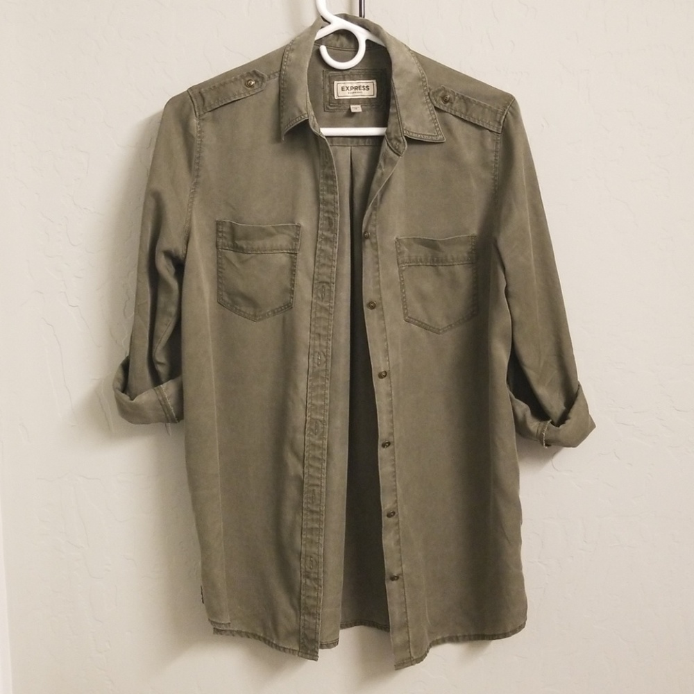 Green and pink button up Boyfriend shirt